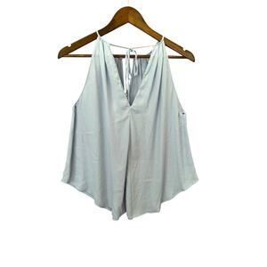 LUSH Light Blue Halter Tank Top XS Tie Back Flowy Blouse High Low Hem